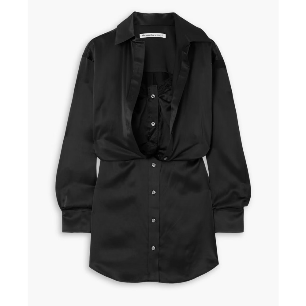 alexanderwang.t: Lace-trimmed silk-satin mini dress size large